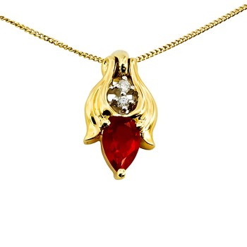 9ct gold Fire Opal/Diamond Pendant with chain